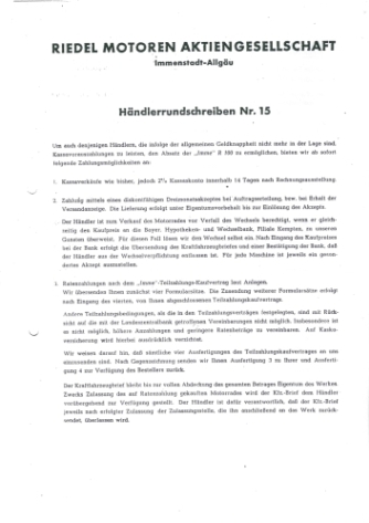 Händler-Rundschreiben Nr. 15