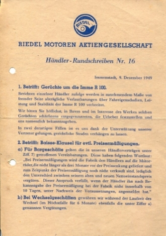 Händler-Rundschreiben Nr. 16, Seite 1