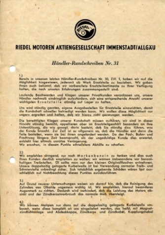 Händler-Rundschreiben Nr. 31, Seite 1