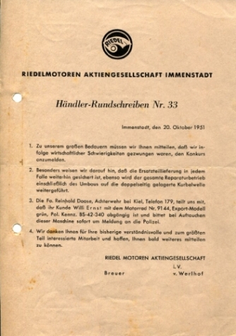 Händler-Rundschreiben Nr. 33