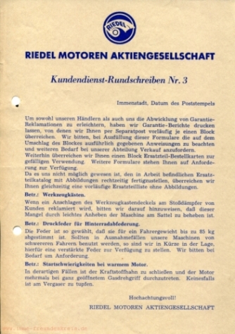 Kundendienst-Rundschreiben Nr. 3