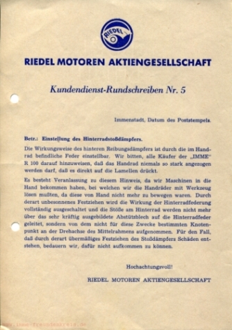 Kundendienst-Rundschreiben Nr. 5