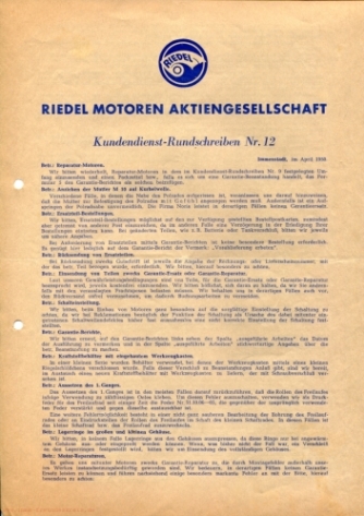 Kundendienst-Rundschreiben Nr. 12, Seite 1