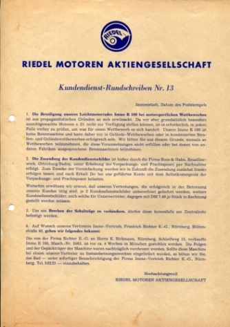 Kundendienst-Rundschreiben Nr. 13