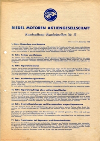 Kundendienst-Rundschreiben Nr. 15, Seite 1