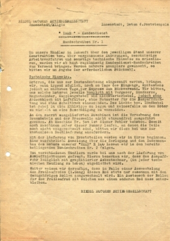Kundendienst-Rundschreiben Nr. 1