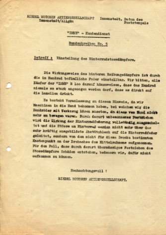 Kundendienst-Rundschreiben Nr. 5